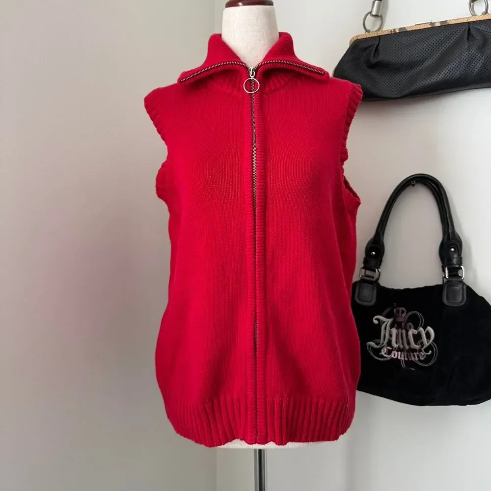 Vintage Red Sleeveless Zip Up Sweater Vest - Picture 2 of 7